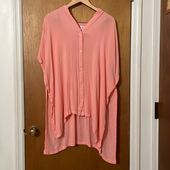 •PEYTON & PARKER•CORAL PINK 100% RAYON BUTTON UP OVERSIZED SWIM COVER UP SIZE XS - Picture 2 of 6
